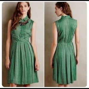 Anthropologie Green Polka Dot Dress